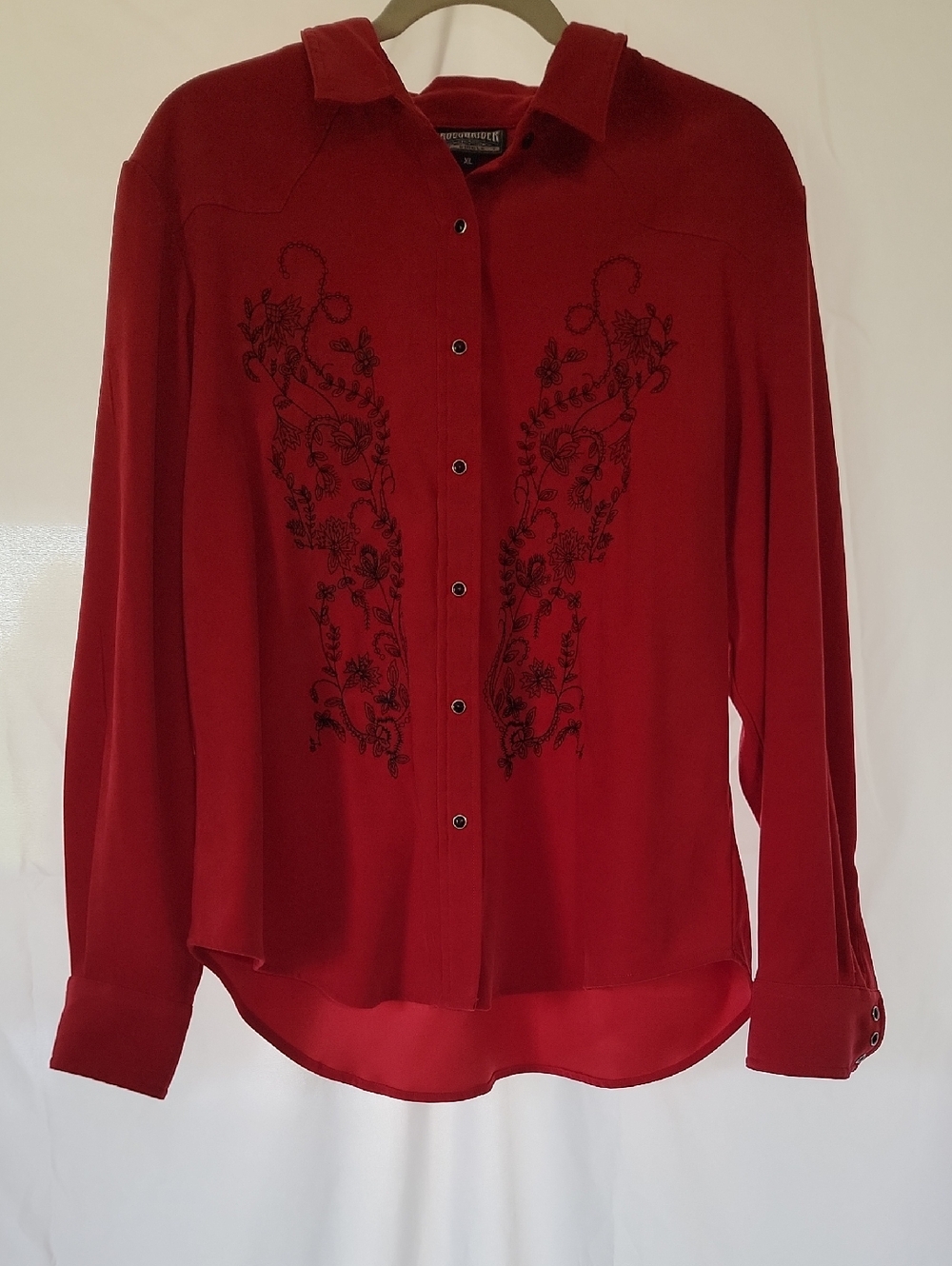 Women's Red Embroidered Button-Front Shirt by Christopher & Banks